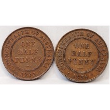 AUSTRALIA 1933 and 1936 . HALF 1/2 PENNY 